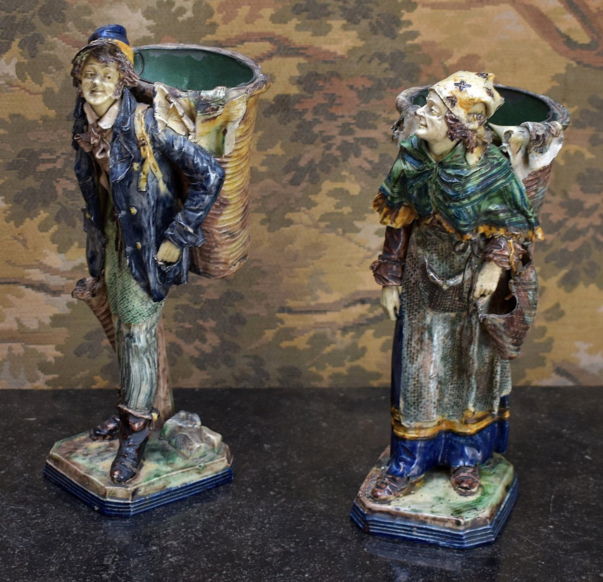 Eugene Ladreyt, Pair Of Statuettes, Terracotta Figures, Peasant Man And Peasant Woman, 19th Century -photo-1