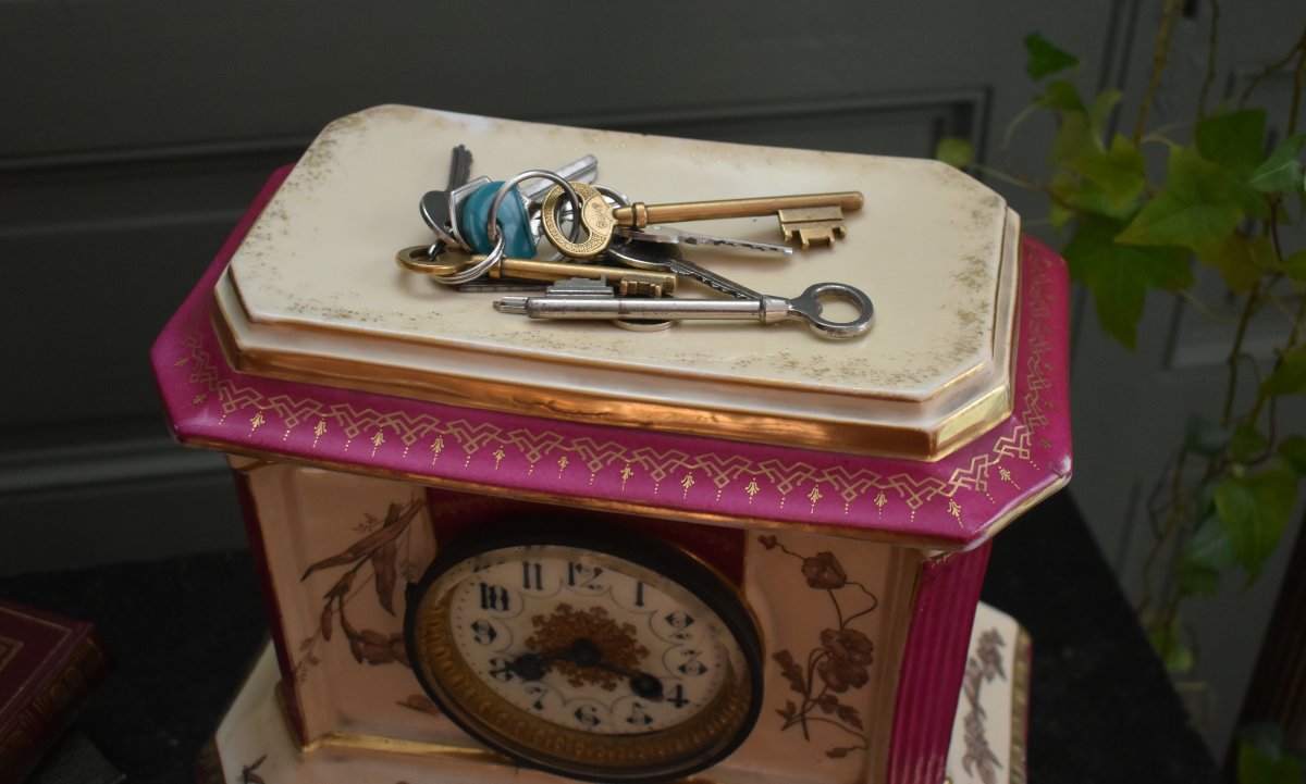 Ceramic Wall Clock, Earthenware With Floral, Insect, And Bird Motifs, -photo-5