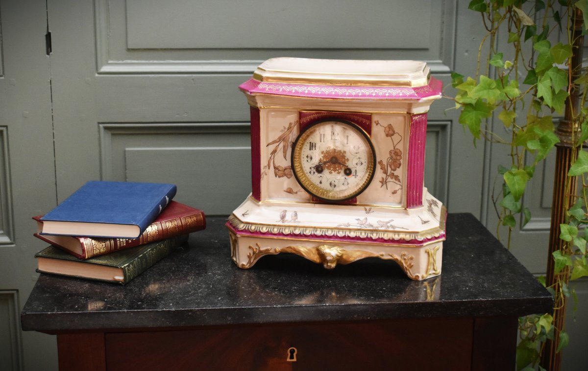 Ceramic Wall Clock, Earthenware With Floral, Insect, And Bird Motifs, 