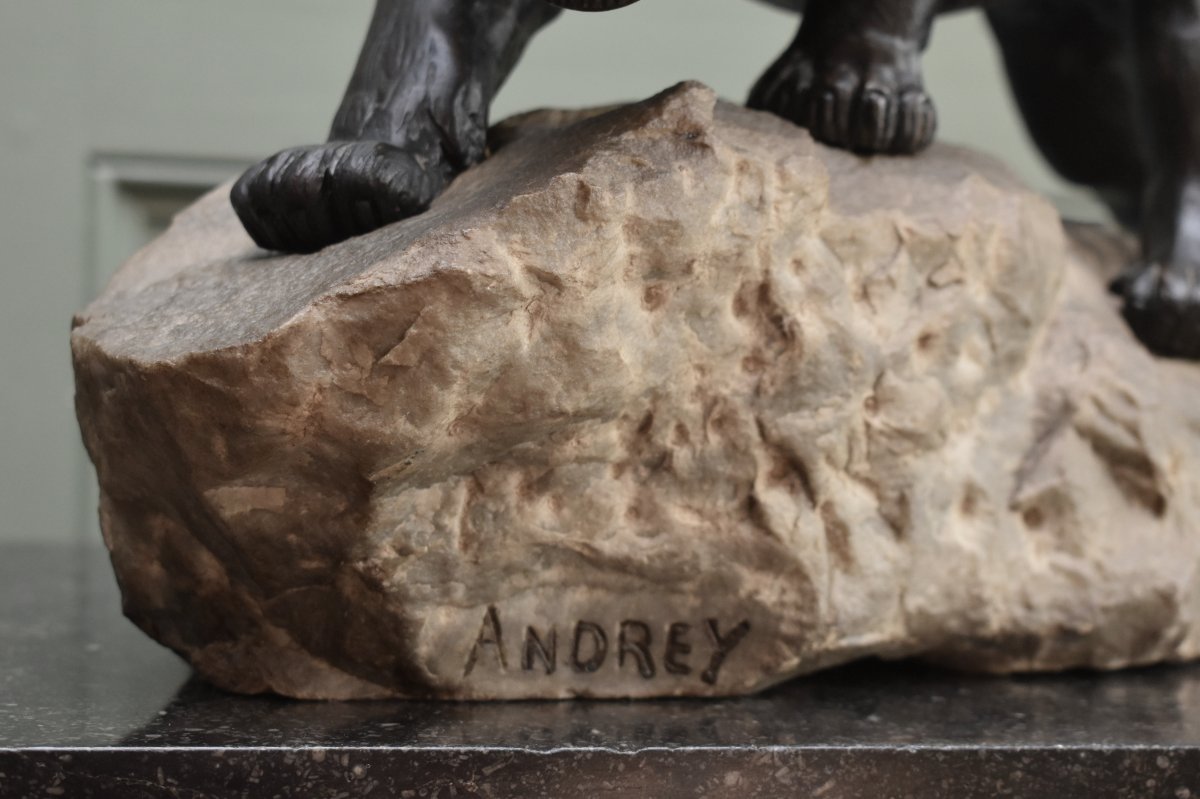 James Andrey (19th–20th Centuries) *roaring Lioness On A Rock*, Bronze Animal Sculpture -photo-8