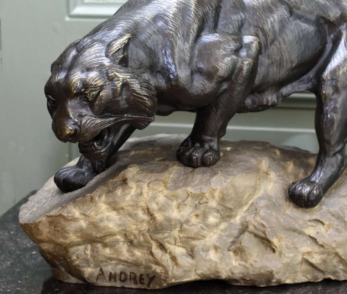 James Andrey (19th–20th Centuries) *roaring Lioness On A Rock*, Bronze Animal Sculpture -photo-5