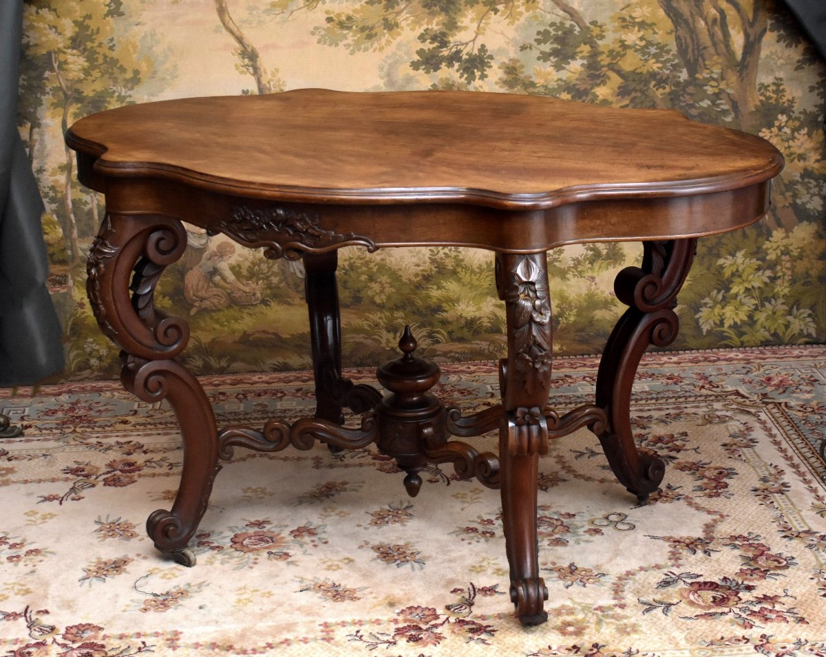 Guéridon  ovale en acajou, 4 pieds galbés,  table de salon ou de milieu , XIXe -photo-2