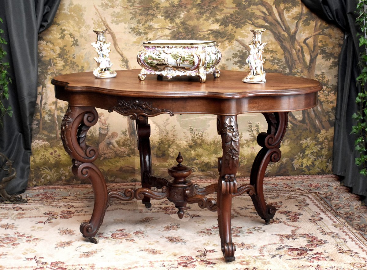 Guéridon  ovale en acajou, 4 pieds galbés,  table de salon ou de milieu , XIXe -photo-3