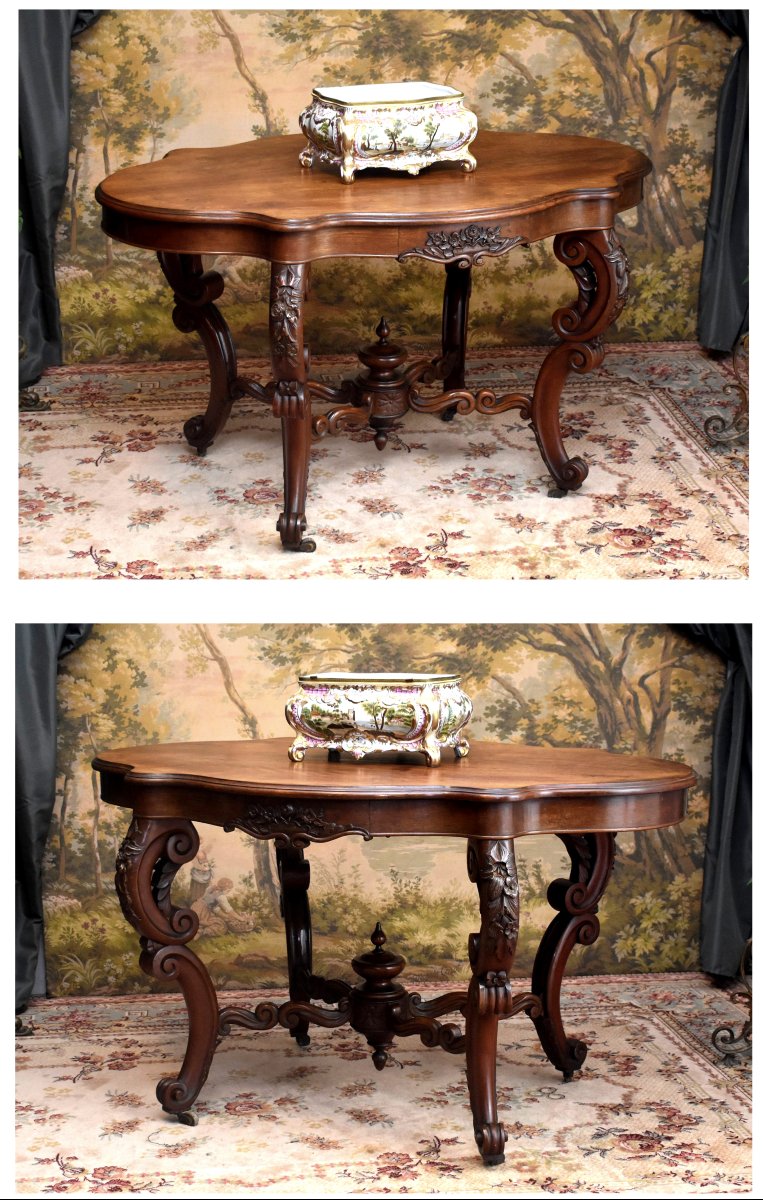 Guéridon  ovale en acajou, 4 pieds galbés,  table de salon ou de milieu , XIXe -photo-4