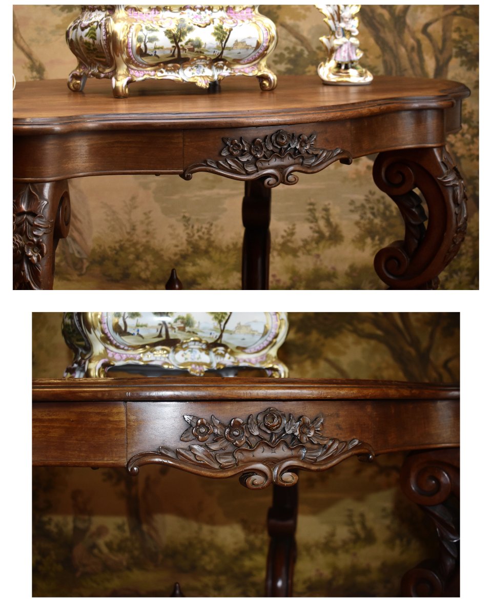 Guéridon  ovale en acajou, 4 pieds galbés,  table de salon ou de milieu , XIXe -photo-2