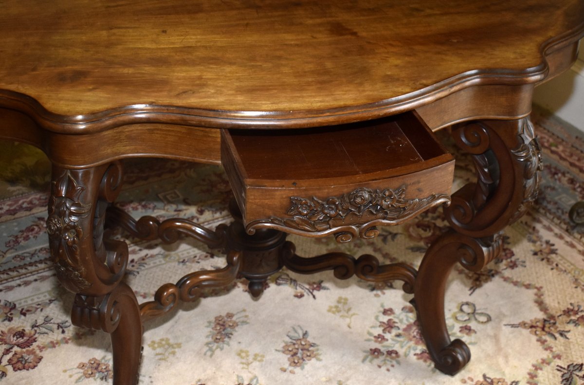 Guéridon  ovale en acajou, 4 pieds galbés,  table de salon ou de milieu , XIXe -photo-3
