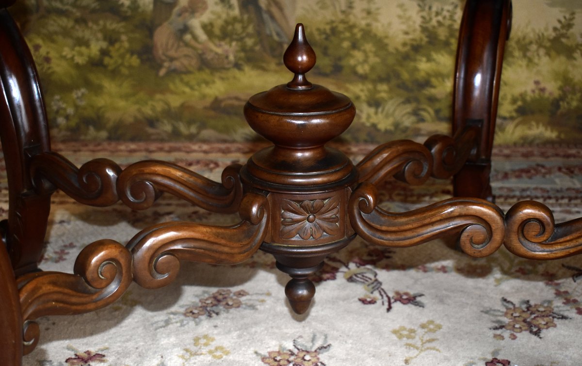 Guéridon  ovale en acajou, 4 pieds galbés,  table de salon ou de milieu , XIXe -photo-4