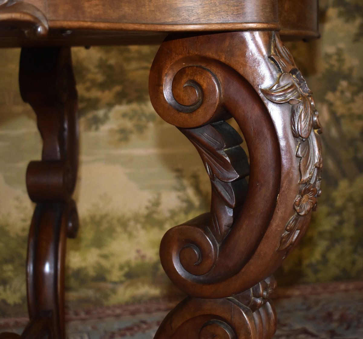 Guéridon  ovale en acajou, 4 pieds galbés,  table de salon ou de milieu , XIXe -photo-6