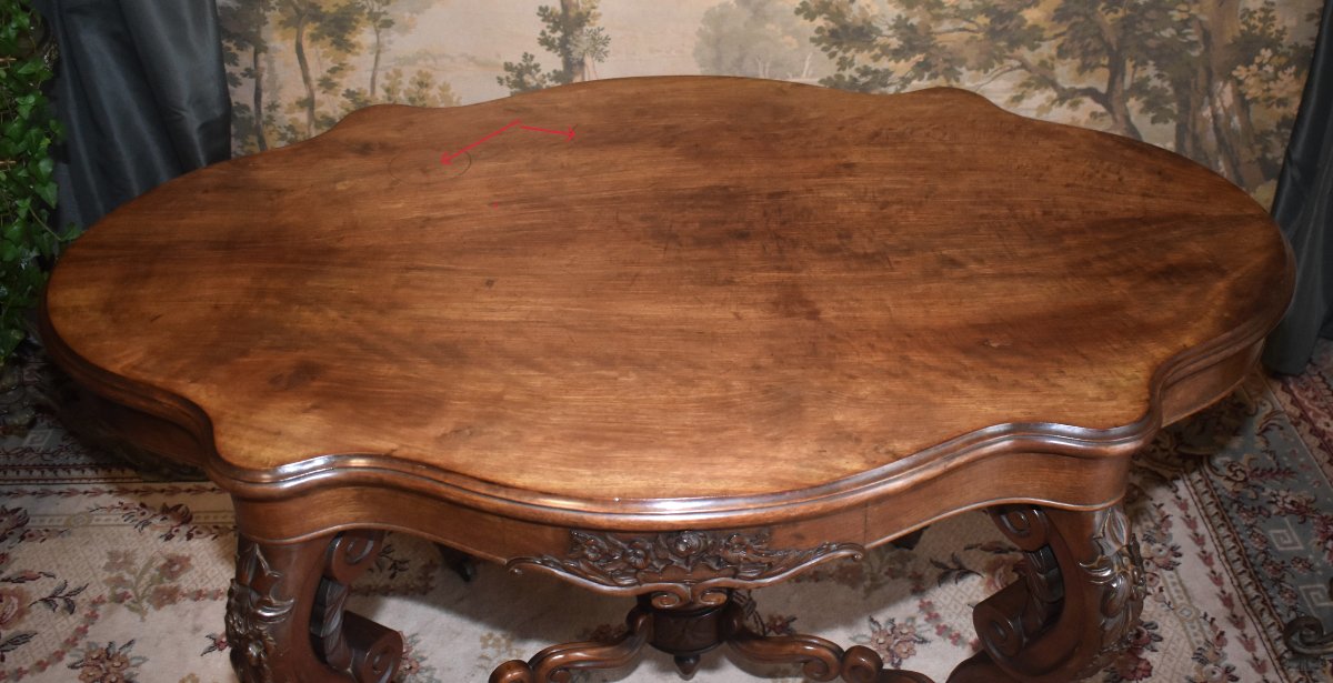 Guéridon  ovale en acajou, 4 pieds galbés,  table de salon ou de milieu , XIXe -photo-7