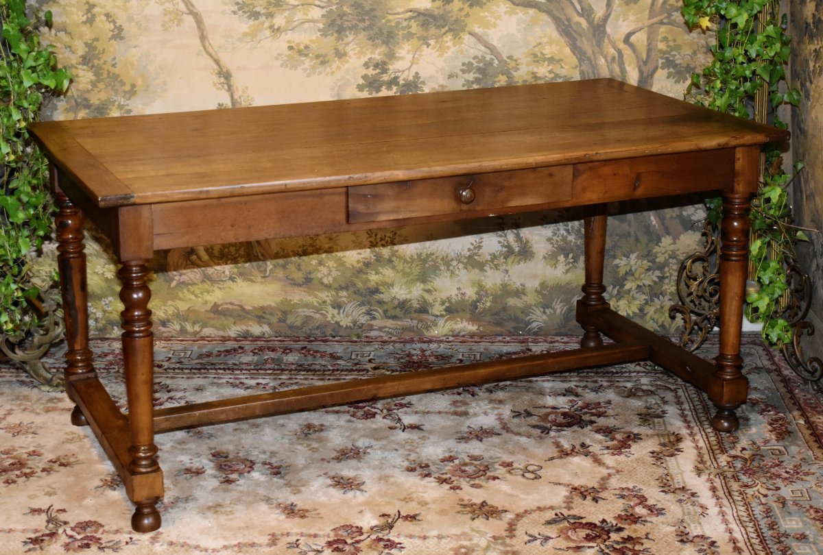 Cherry Wood "farmhouse-style" Dining Or Kitchen Table, 1 Drawer, Center Desk     -photo-2