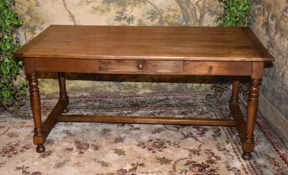 Cherry Wood "farmhouse-style" Dining Or Kitchen Table, 1 Drawer, Center Desk     -photo-3