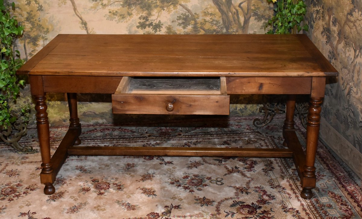 Cherry Wood "farmhouse-style" Dining Or Kitchen Table, 1 Drawer, Center Desk     -photo-4