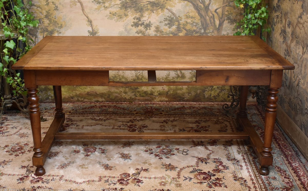 Cherry Wood "farmhouse-style" Dining Or Kitchen Table, 1 Drawer, Center Desk     -photo-2