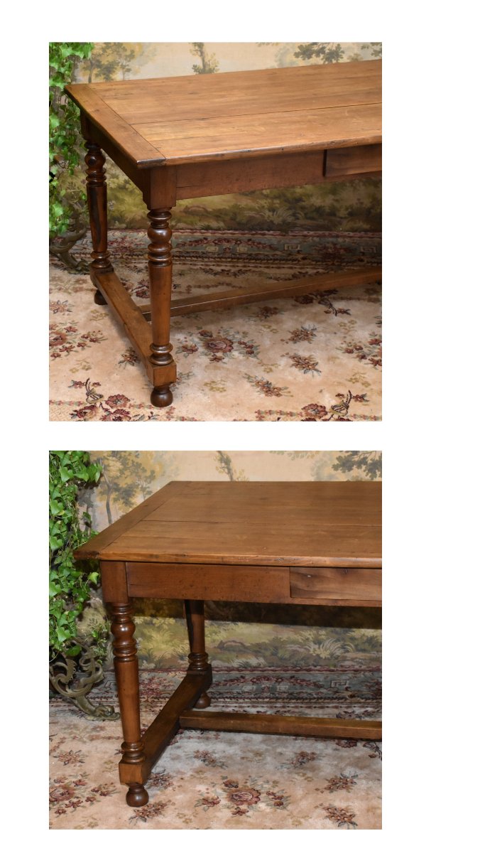 Cherry Wood "farmhouse-style" Dining Or Kitchen Table, 1 Drawer, Center Desk     -photo-3