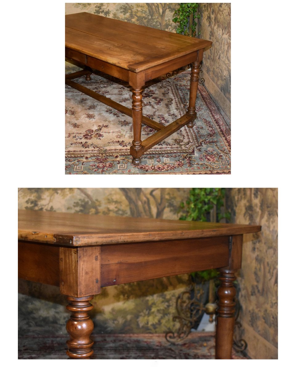 Cherry Wood "farmhouse-style" Dining Or Kitchen Table, 1 Drawer, Center Desk     -photo-4