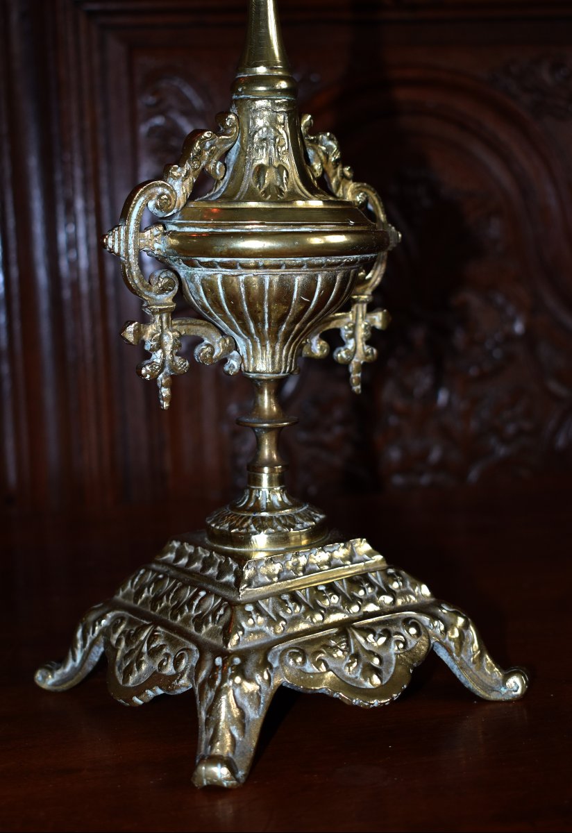 Pair Of Large Renaissance-style Bronze Candelabras, 5-arm Candlesticks, 19th Century-photo-8