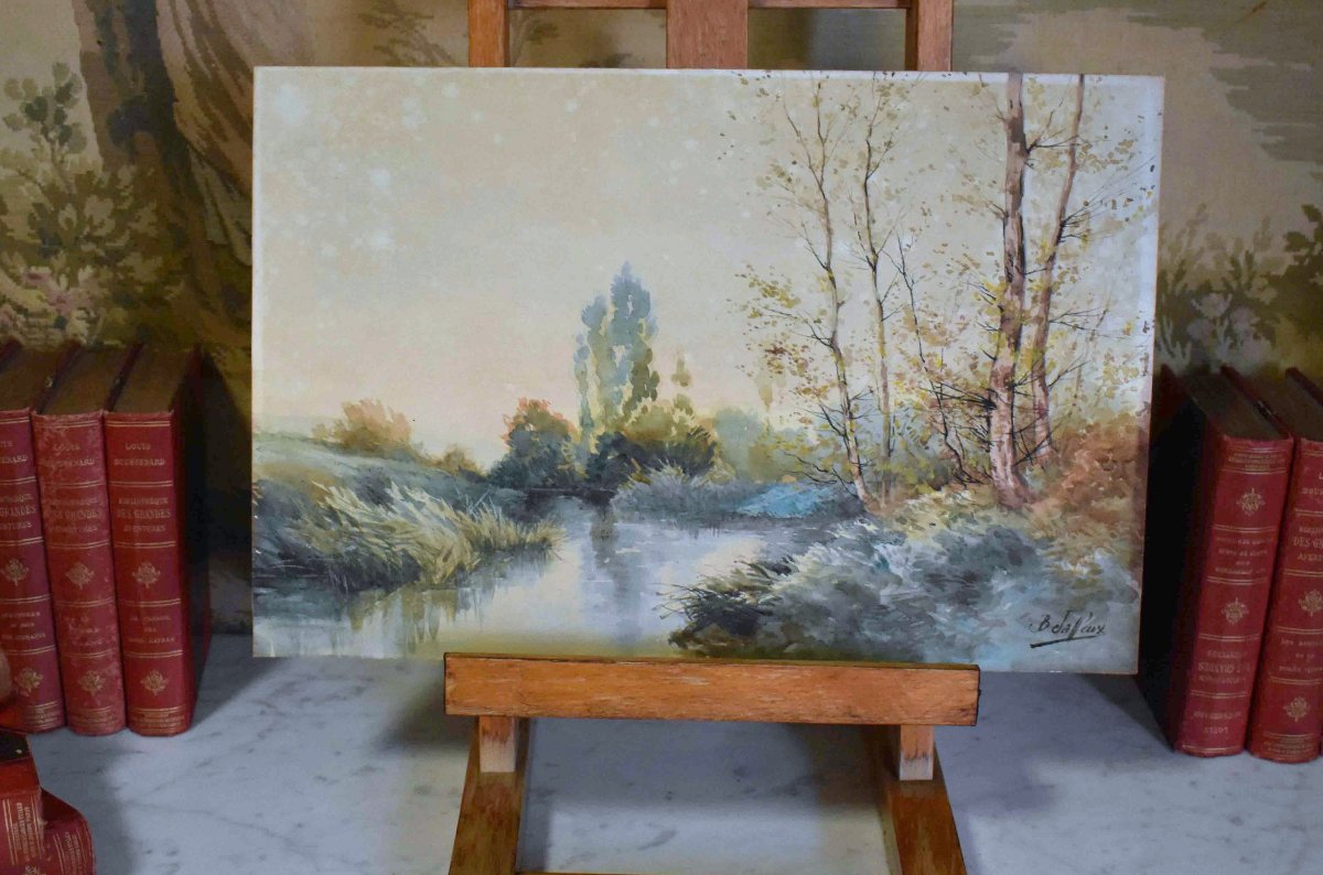 Jean Baptiste Jaffeux ( 1906-1982), école De Murol , Paire d'Aquarelles , paysage d'un  Sous Bo-photo-3