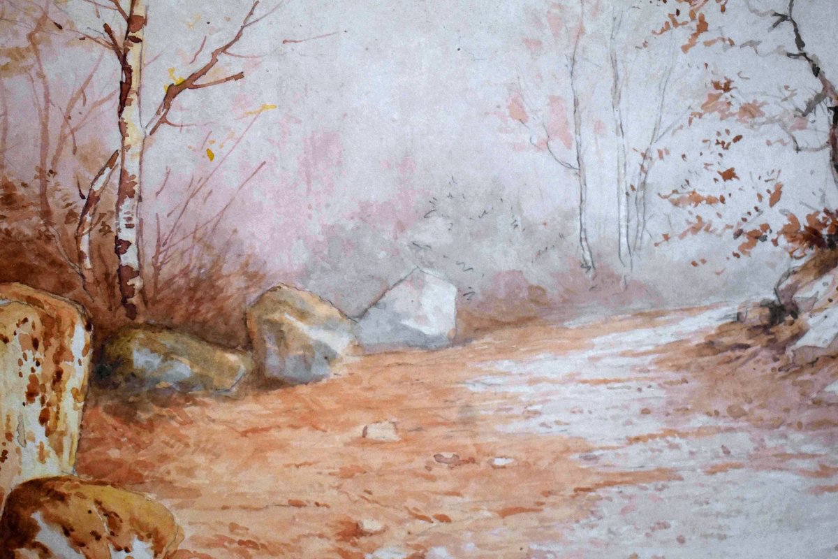 Jean Baptiste Jaffeux ( 1906-1982), école De Murol , Paire d'Aquarelles , paysage d'un  Sous Bo-photo-3