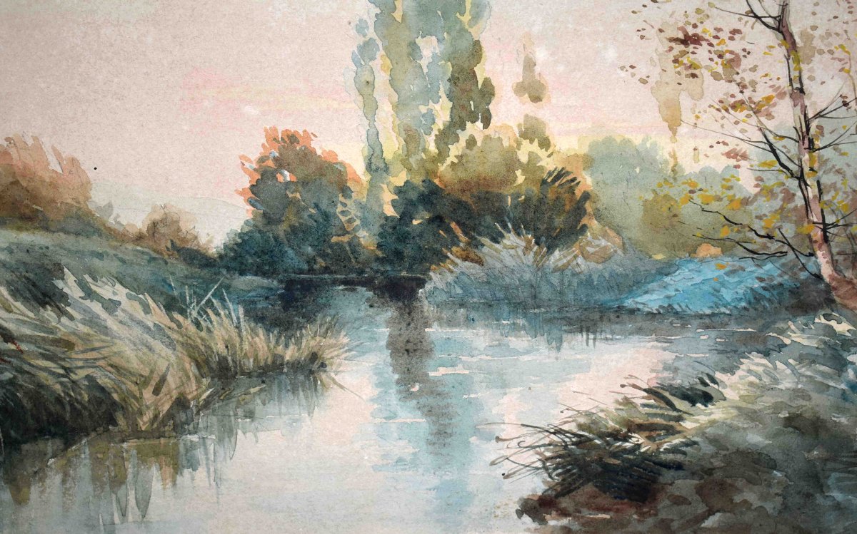 Jean Baptiste Jaffeux ( 1906-1982), école De Murol , Paire d'Aquarelles , paysage d'un  Sous Bo-photo-5