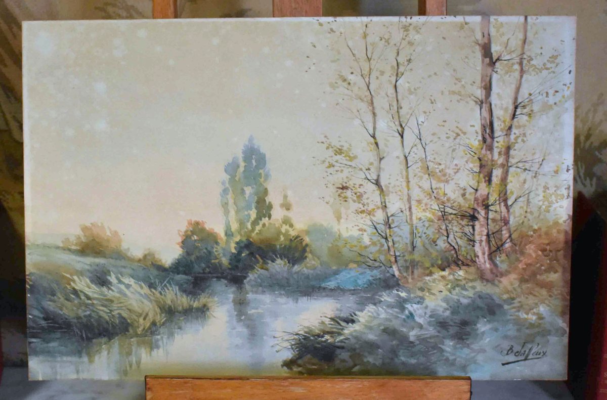 Jean Baptiste Jaffeux ( 1906-1982), école De Murol , Paire d'Aquarelles , paysage d'un  Sous Bo-photo-8