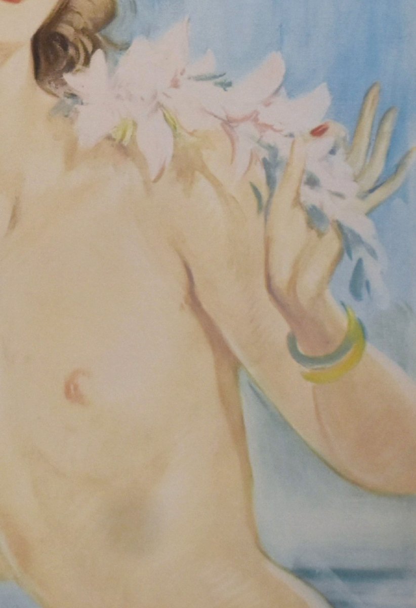 "elegant," A Lithograph By Eugene Leliepvre Depicting A Young Woman With Bare Breasts, For "naked Elegance"-photo-3