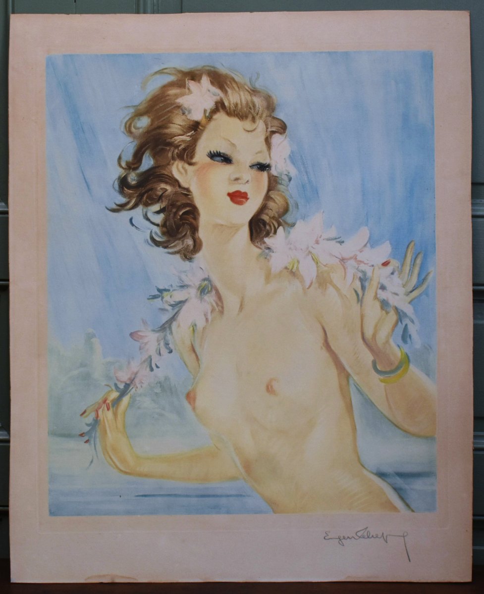 "elegant," A Lithograph By Eugene Leliepvre Depicting A Young Woman With Bare Breasts, For "naked Elegance"-photo-6