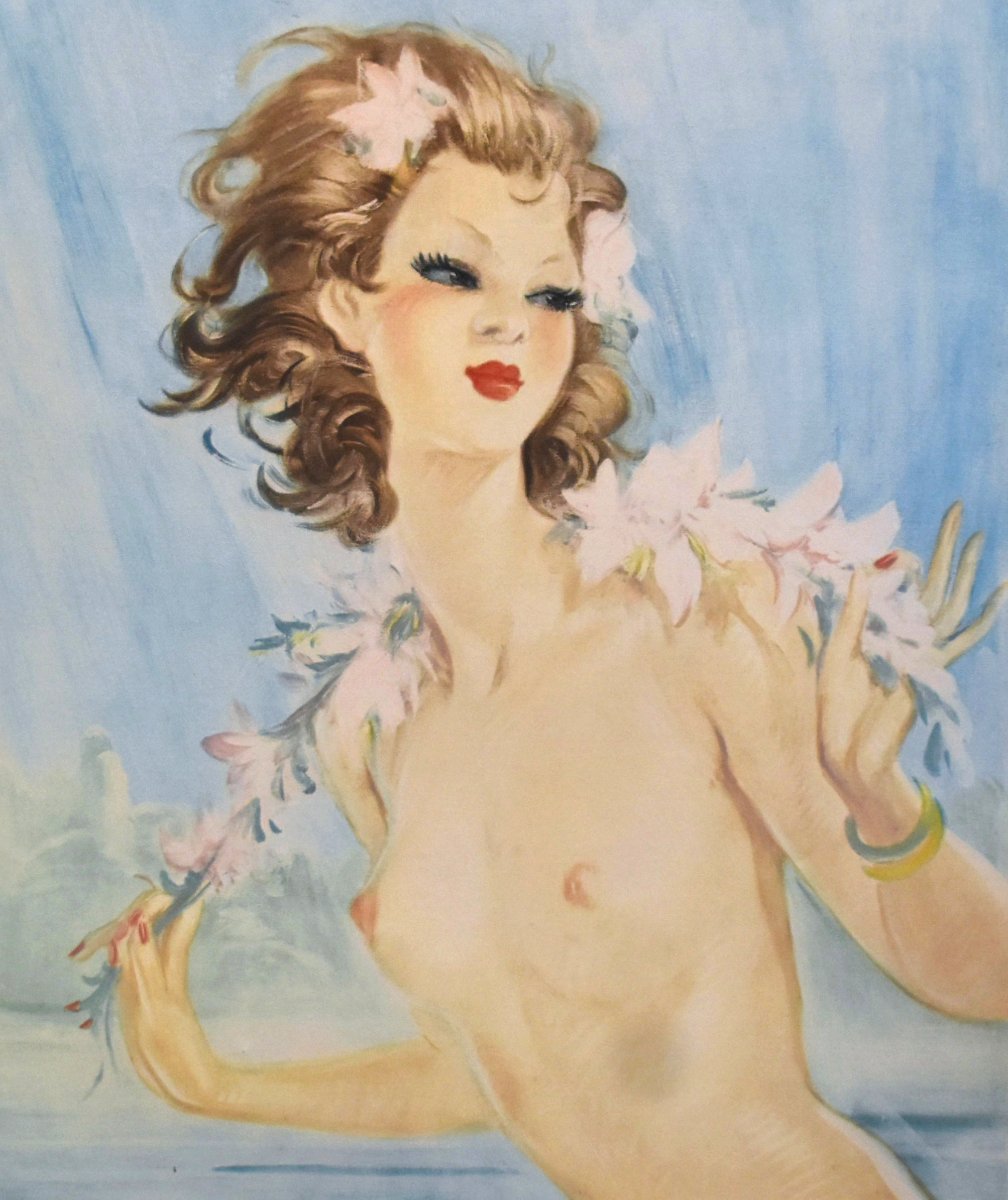 "elegant," A Lithograph By Eugene Leliepvre Depicting A Young Woman With Bare Breasts, For "naked Elegance"
