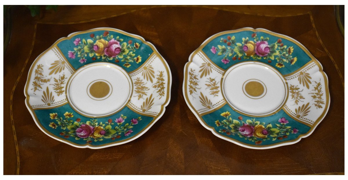 Paire De grandes Tasses En  Porcelaine De Limoges pour Bouillon , Chocolat Etc.. peint  main-photo-3