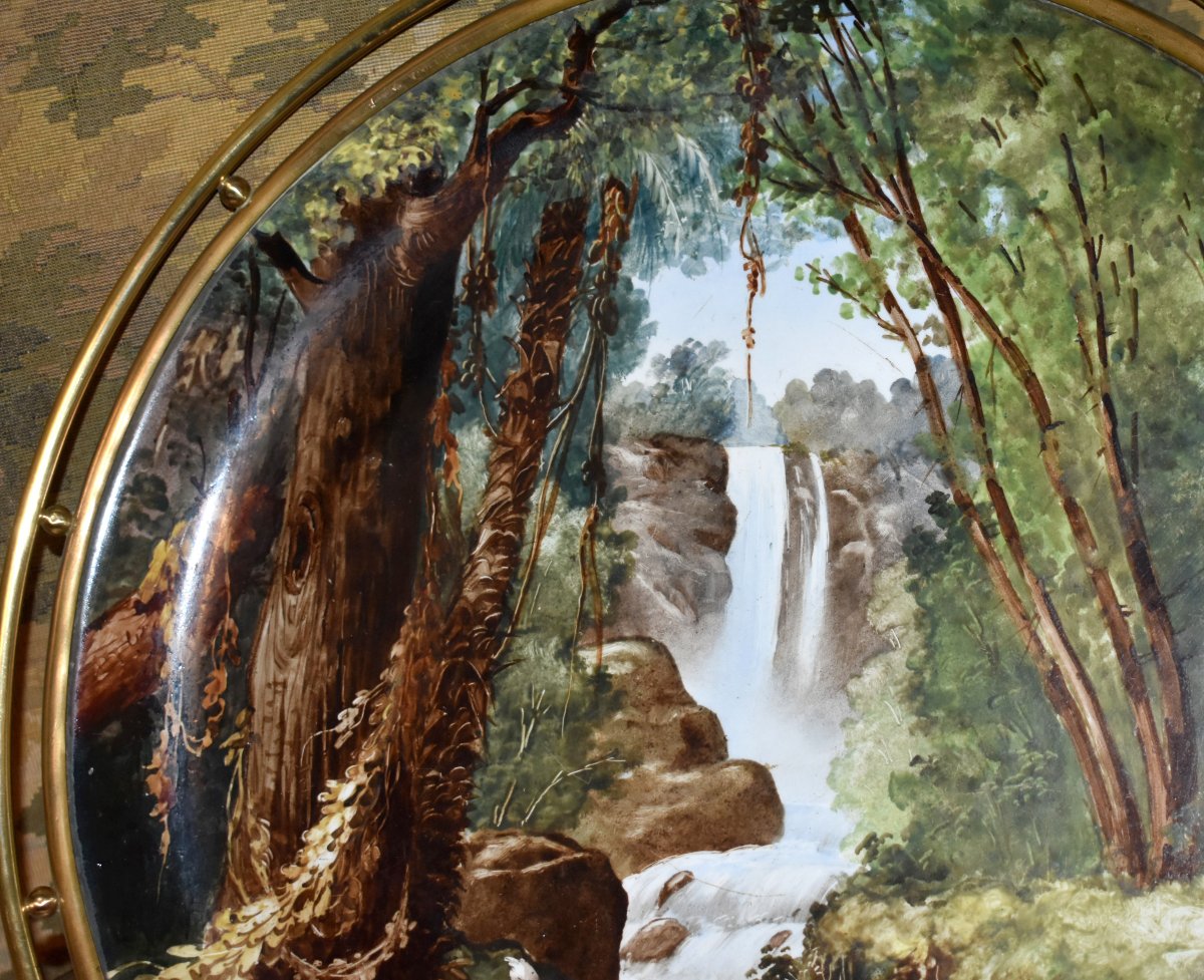 Large Hand-painted Landscape-themed Decorative Bowl, Porcelain Centerpiece, Dish Mounted On A Base -photo-5