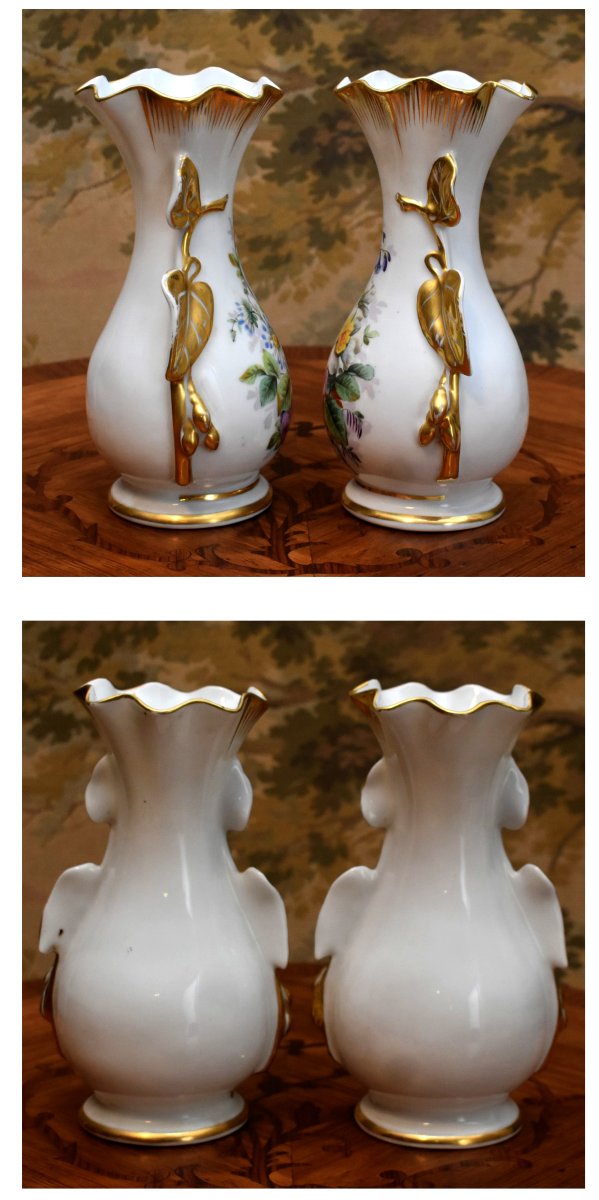 Paire De Vases En Porcelaine De Limoges à Décor Floral Peint à La Main, Fleurs, Roses, Or Fin-photo-4