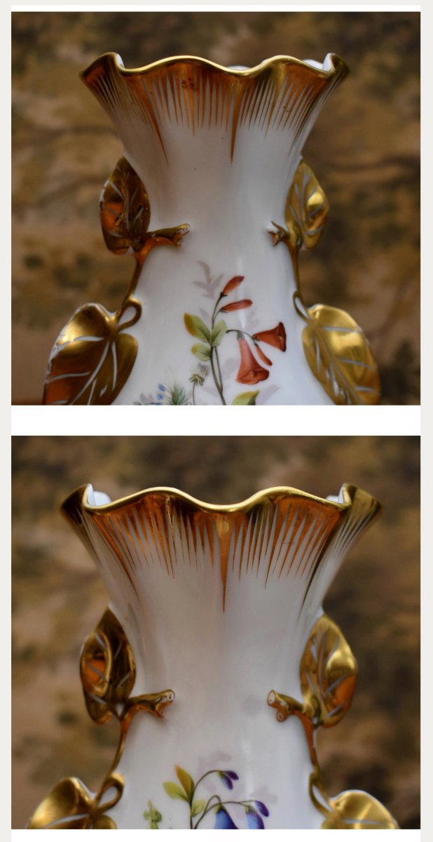Paire De Vases En Porcelaine De Limoges à Décor Floral Peint à La Main, Fleurs, Roses, Or Fin-photo-6