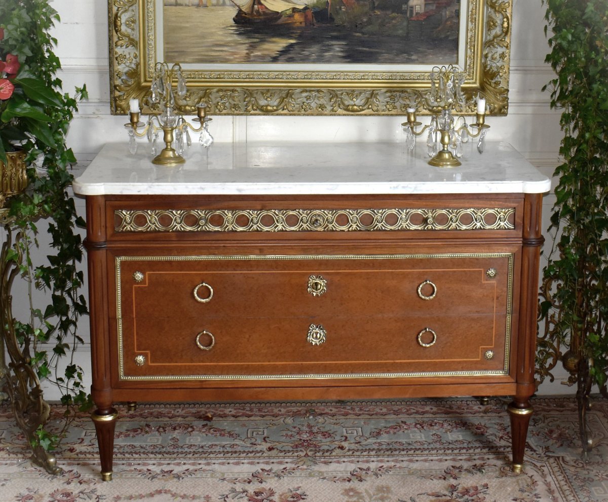  Commode de style Louis XVI Marquetée Et Ornementation De Bronze  ,  Marqueterie, Revel (31)  -photo-2