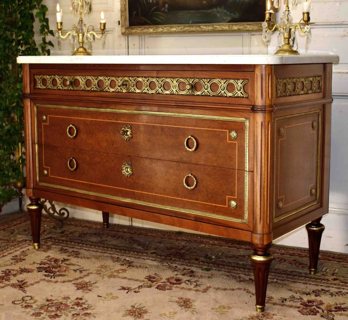  Commode de style Louis XVI Marquetée Et Ornementation De Bronze  ,  Marqueterie, Revel (31)  -photo-3