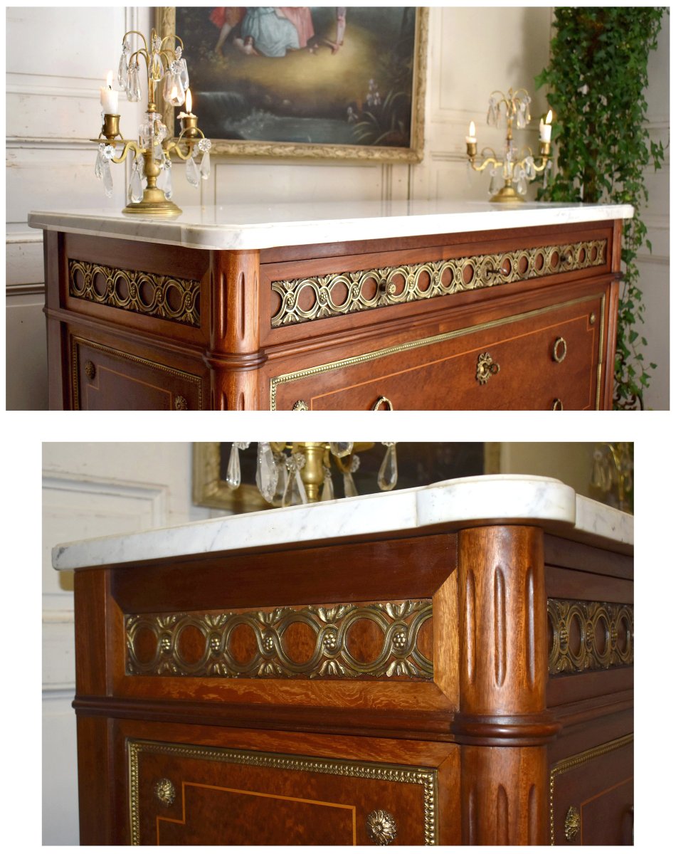  Commode de style Louis XVI Marquetée Et Ornementation De Bronze  ,  Marqueterie, Revel (31)  -photo-2