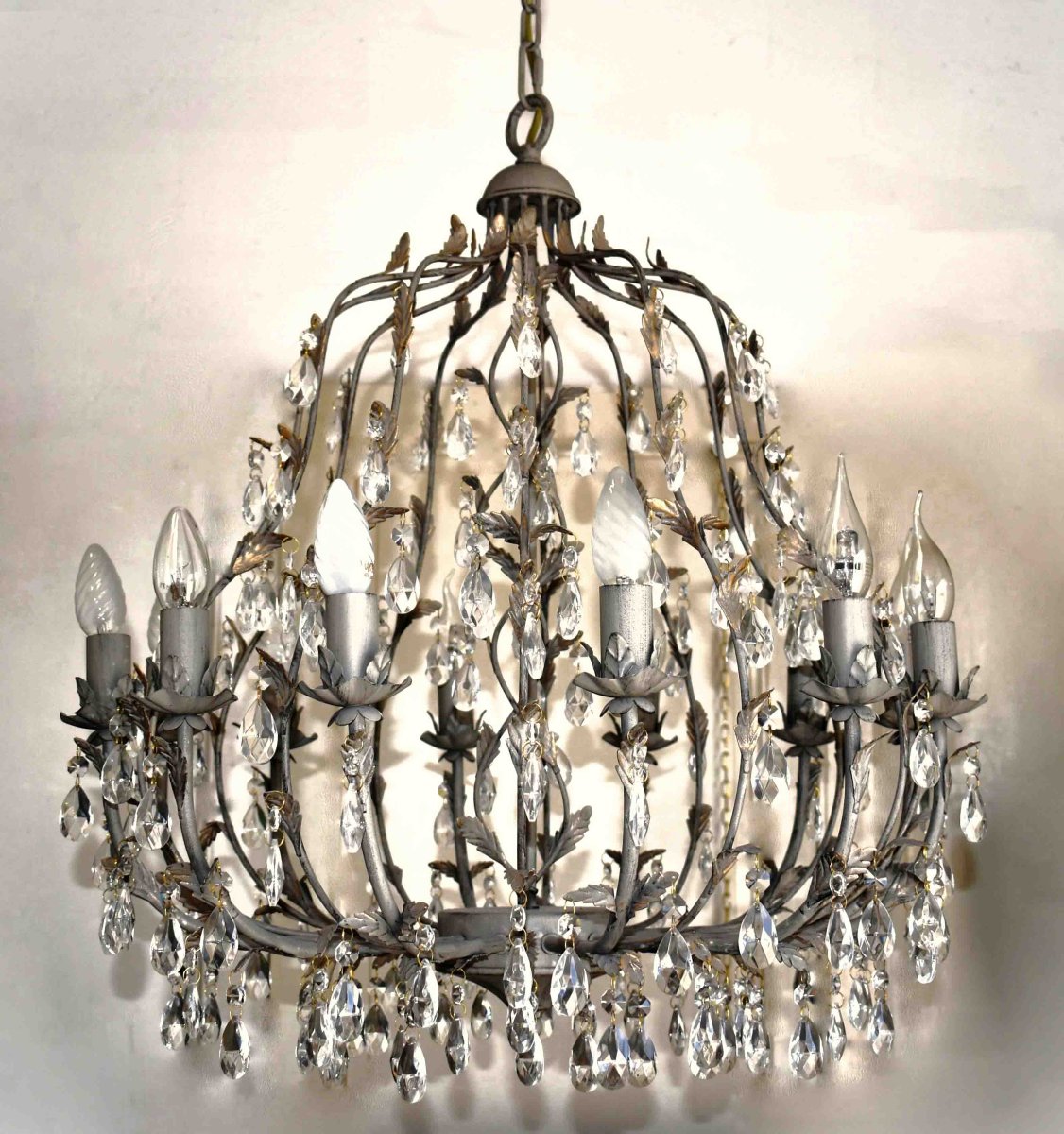 Important Lustre Cage  à Pampilles Dans Le Gout De La Maison Bagués, 12 Bras De Lumières, -photo-1