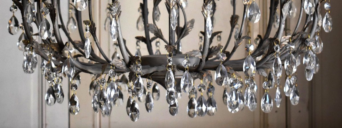 Important Lustre Cage  à Pampilles Dans Le Gout De La Maison Bagués, 12 Bras De Lumières, -photo-3