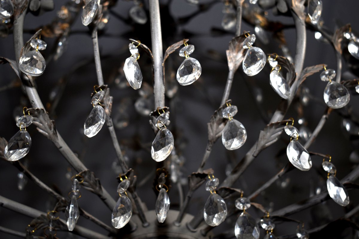 Important Lustre Cage  à Pampilles Dans Le Gout De La Maison Bagués, 12 Bras De Lumières, -photo-4