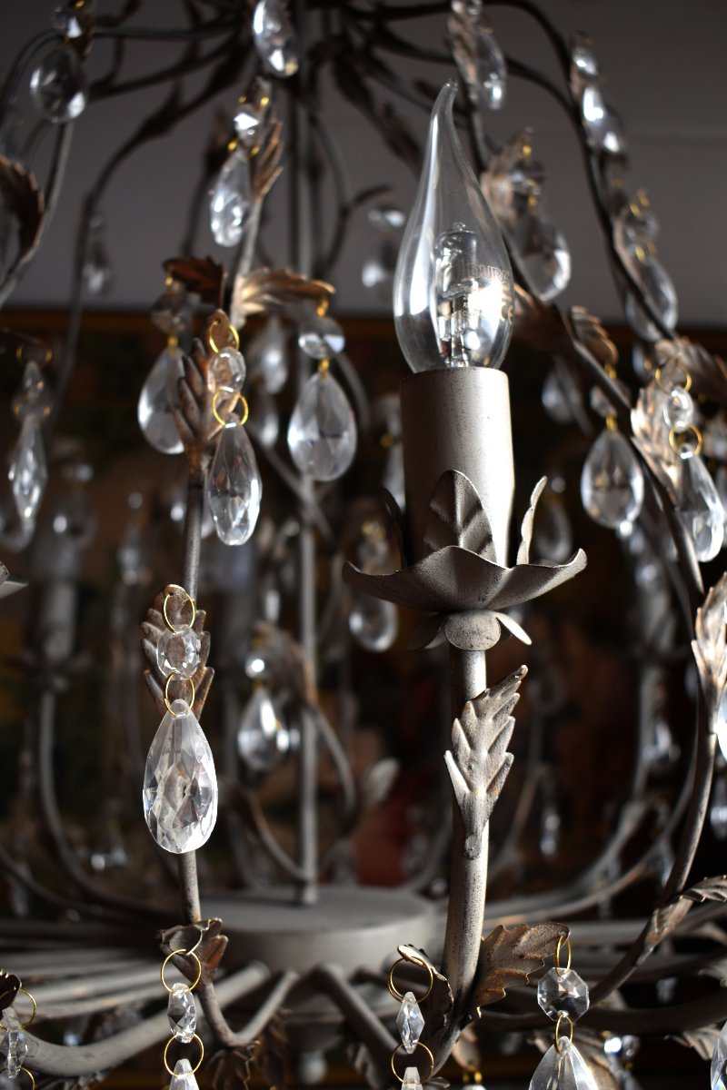Important Lustre Cage  à Pampilles Dans Le Gout De La Maison Bagués, 12 Bras De Lumières, -photo-5