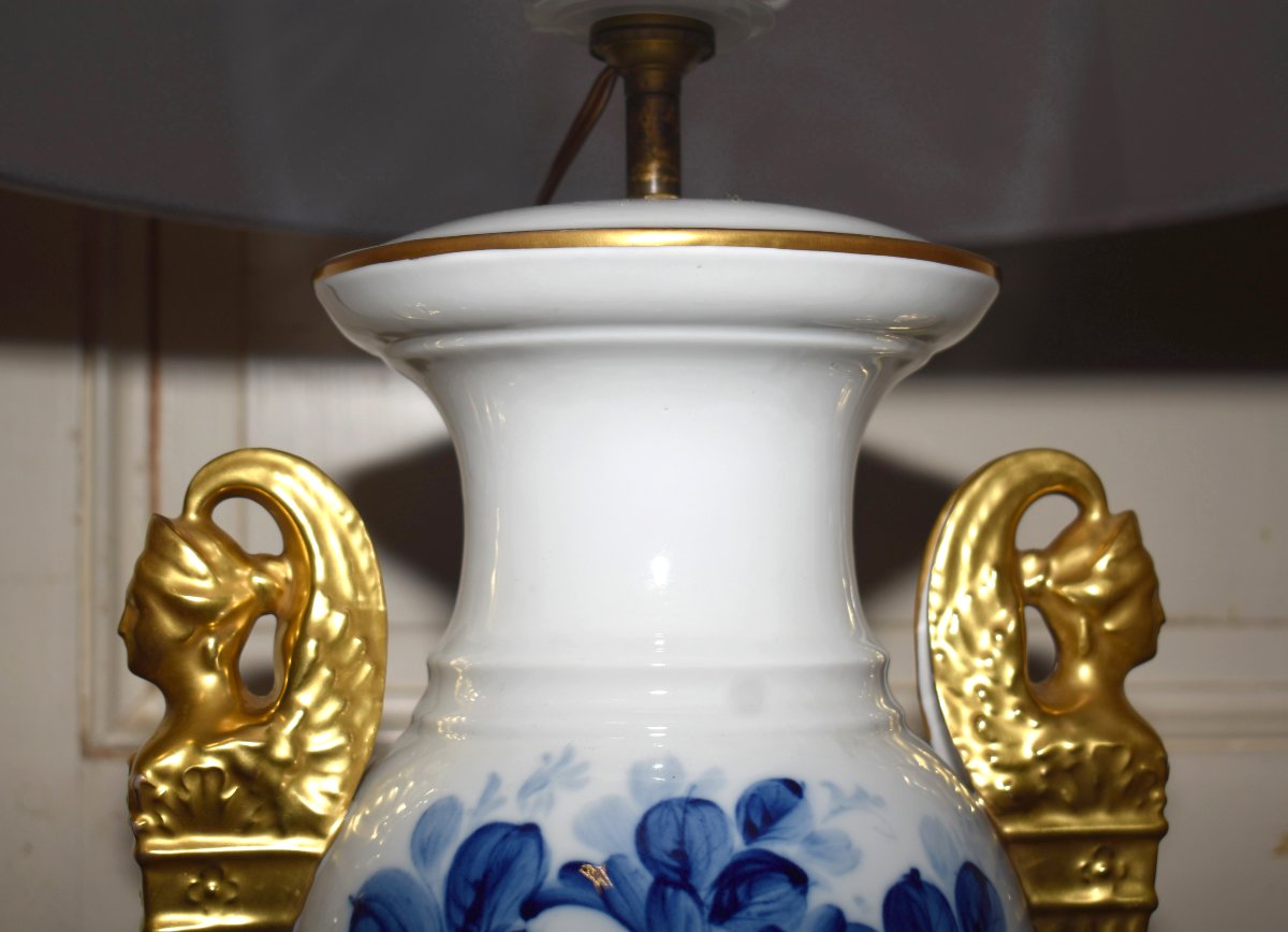 Large Limoges Porcelain Lamp Base, Hand-painted Floral Design, Atelier Marcel Caffy-photo-5