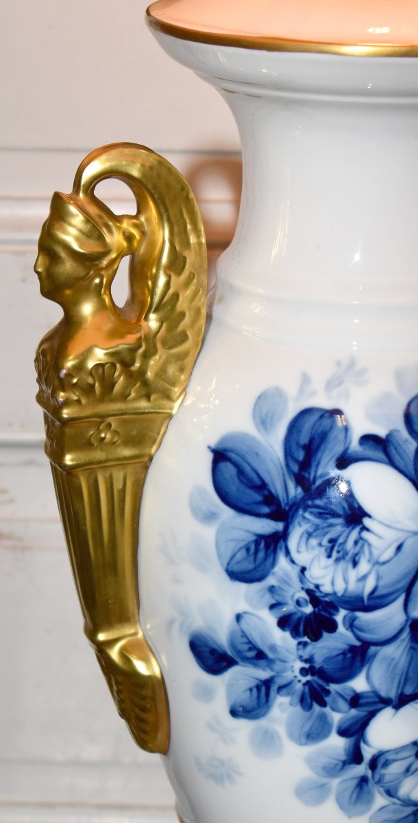 Large Limoges Porcelain Lamp Base, Hand-painted Floral Design, Atelier Marcel Caffy-photo-6
