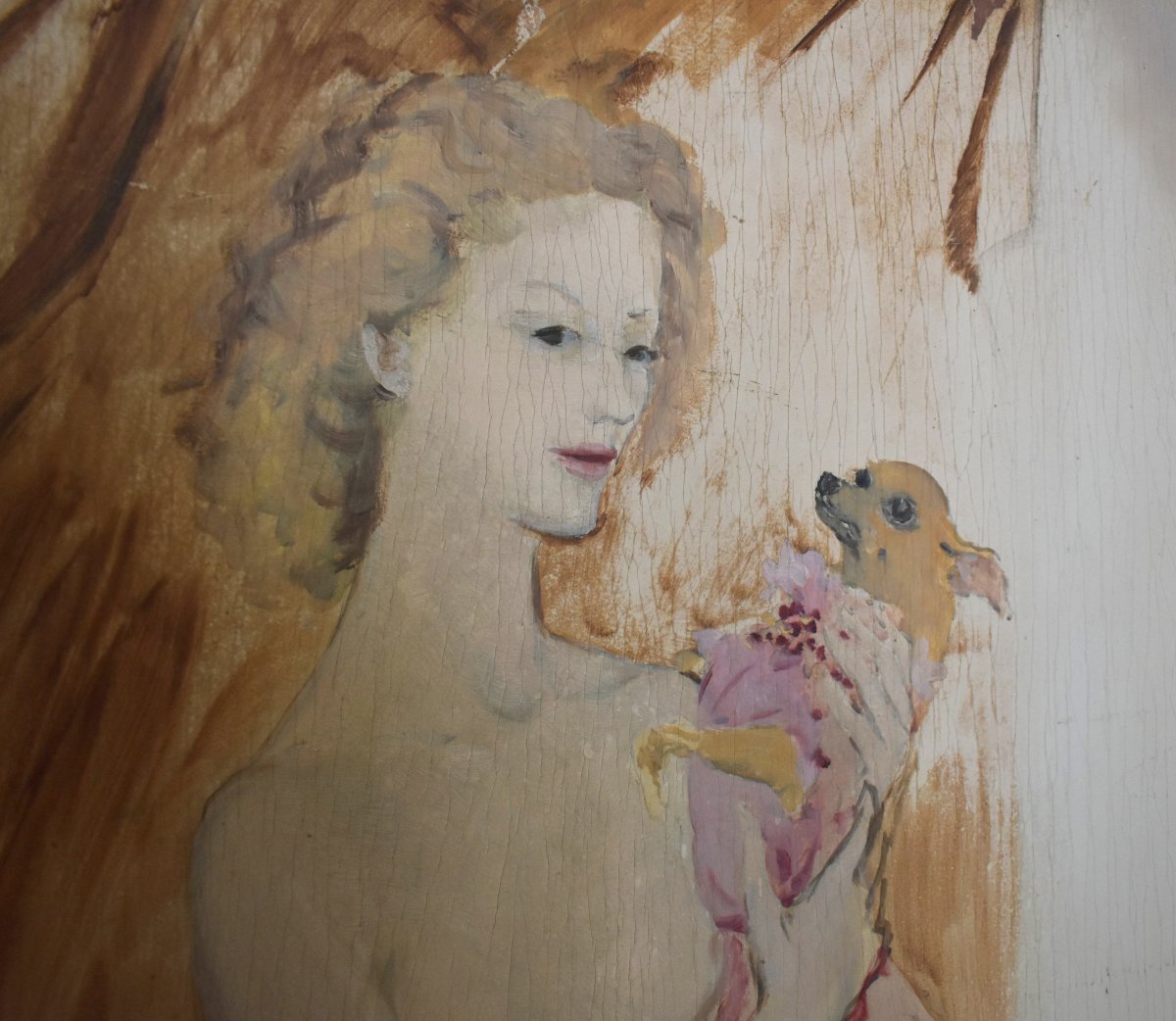 Marcel Vertès, Paravent, écran  de cabaret, music-hall , décor jeune femme nue et petits chiens-photo-2