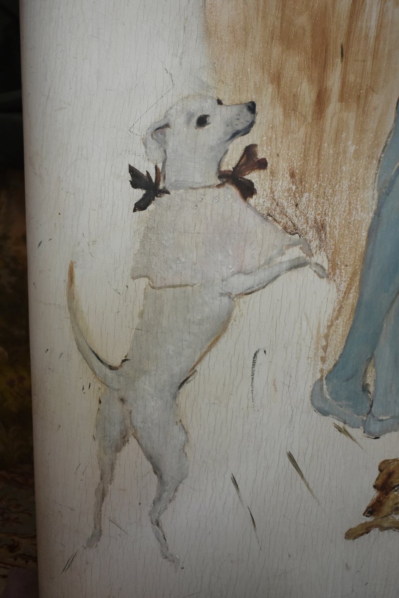 Marcel Vertès, Paravent, écran  de cabaret, music-hall , décor jeune femme nue et petits chiens-photo-4