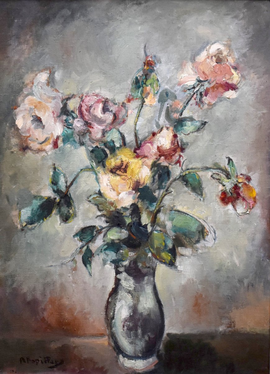 Pierre Papillaud , limoges,  Bouquet De fleurs, Roses Sur Entablement Dans Cadre Montparnasse .-photo-4