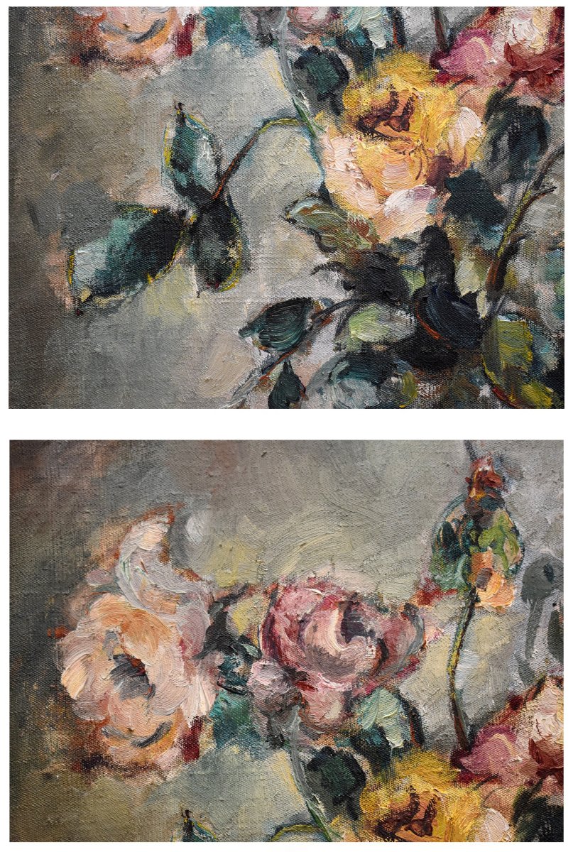 Pierre Papillaud , limoges,  Bouquet De fleurs, Roses Sur Entablement Dans Cadre Montparnasse .-photo-4