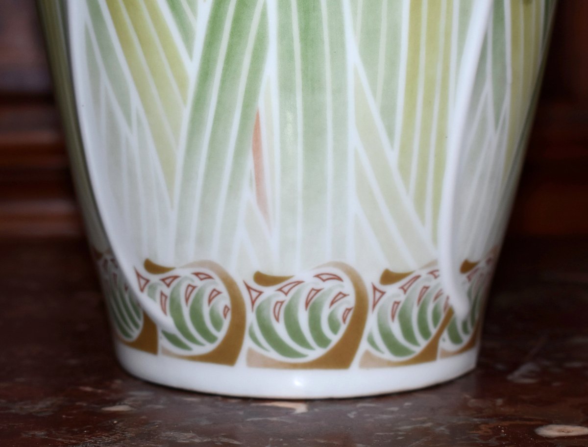 Large Art Nouveau-style Vase, Haviland Limoges Porcelain, Dragonflies And Daffodils -photo-8