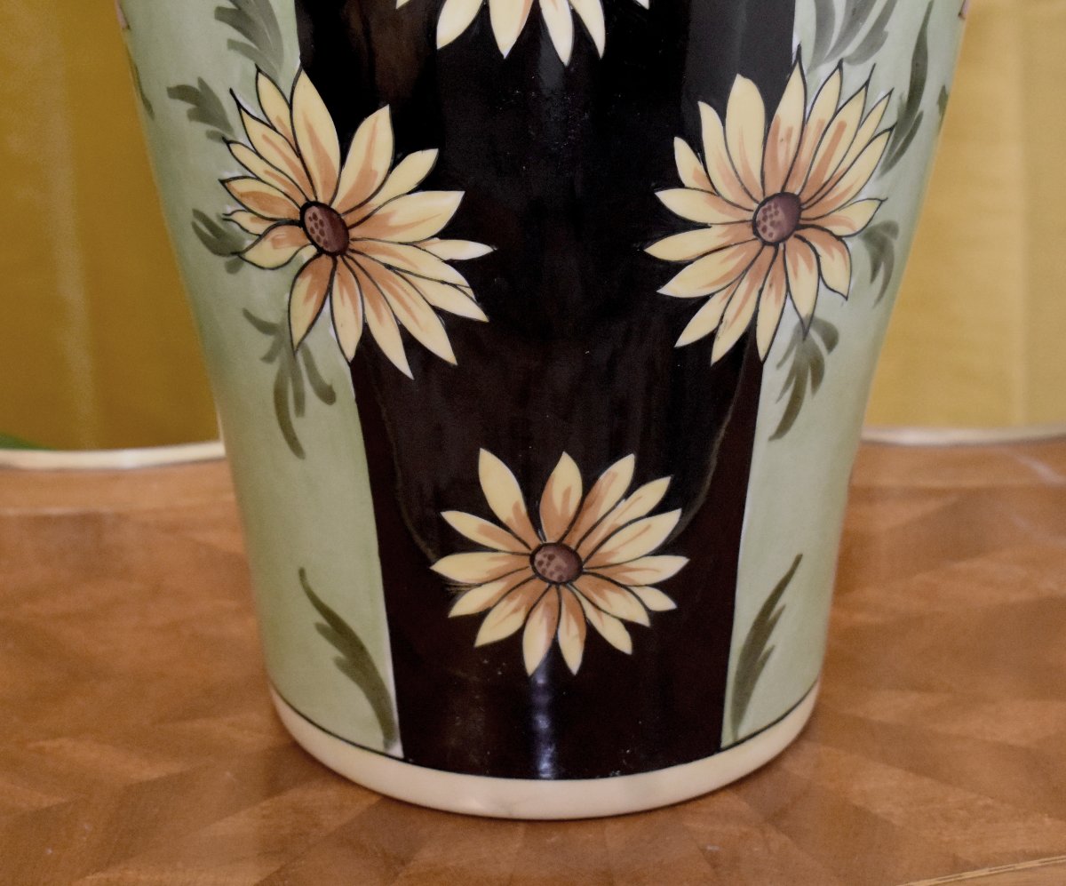 F. Quinque, vase En Porcelaine De Limoges manufacture Tressemanes -Vogt, roses et marguerites  -photo-4