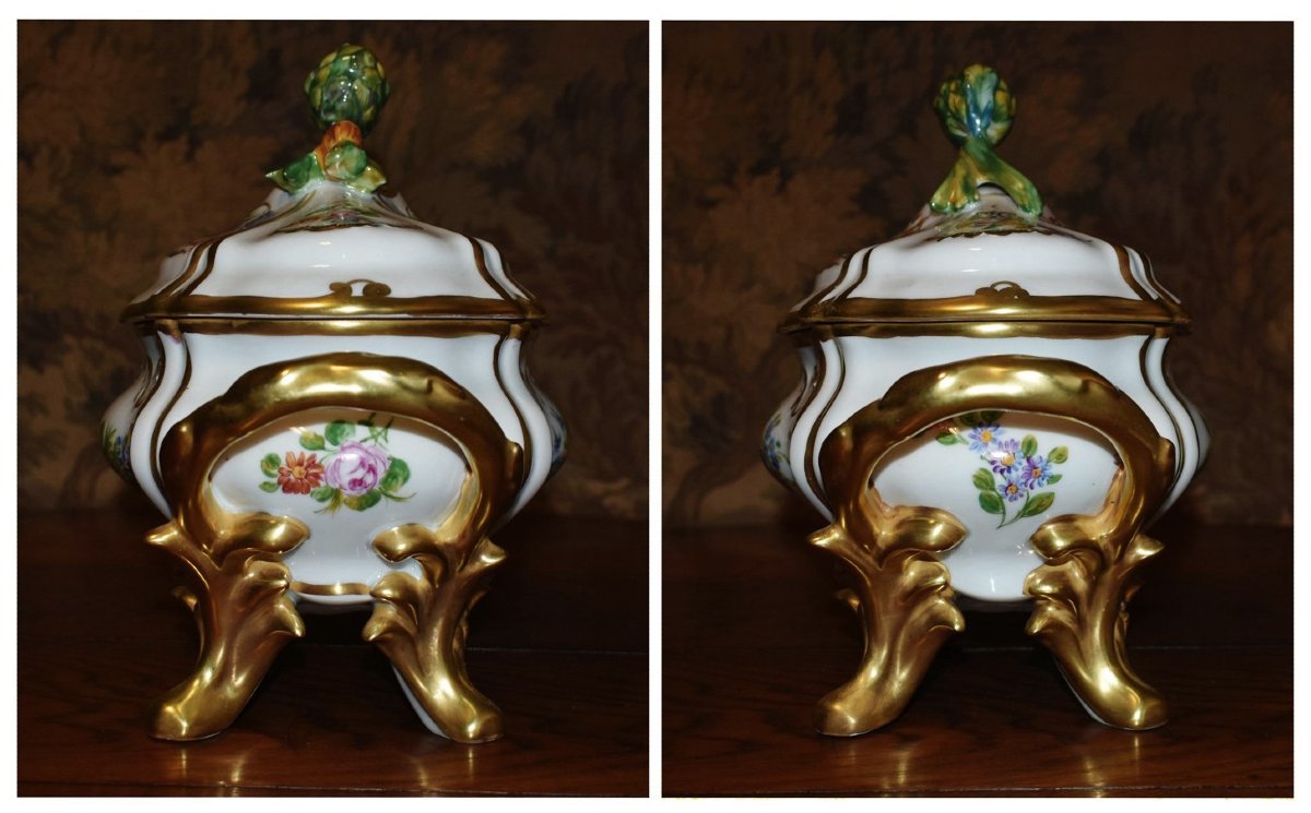 Large Soup Tureen And Serving Dish In Hand-painted Limoges Porcelain,-photo-5