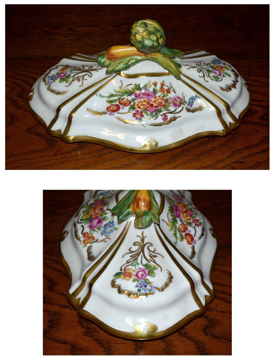 Large Soup Tureen And Serving Dish In Hand-painted Limoges Porcelain,-photo-6