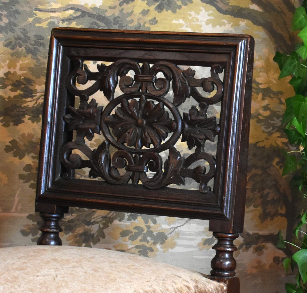 Renaissance-style Chair With Openwork Backrest—henri Ii, Late 19th Century, Velvet-upholstered Seat.-photo-2