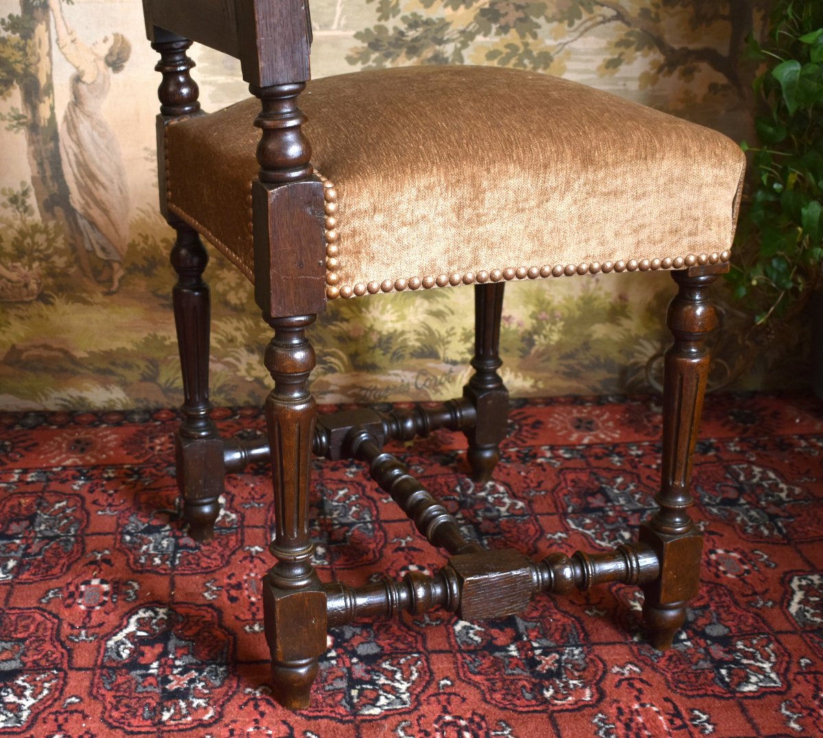Renaissance-style Chair With Openwork Backrest—henri Ii, Late 19th Century, Velvet-upholstered Seat.-photo-4